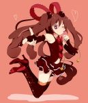  alternate_color brown_eyes brown_hair elbow_gloves fingerless_gloves gloves hatsune_miku high_heels jumping long_hair shoes skirt smile solo taicho128 thigh-highs thighhighs twintails very_long_hair vocaloid wink 