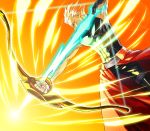  archer armor arrow bare_shoulders bow_(weapon) dark_skin fate/stay_night fate_(series) fighting_stance fire highres male sodawhite solo weapon white_hair yugake 