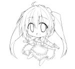  bibi chibi copyright_request dual_wielding gun highres lineart monochrome open_mouth solo transparent_background twintails weapon 