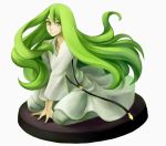  abaishumei androgynous enkidu_(fate/strange_fake) fate/strange_fake fate_(series) faux_figurine green_eyes green_hair hair highres kneeling long_hair male solo trap very_long_hair white_background 