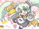  apron aqua_eyes aqua_hair cake chibi drink food hatsune_miku k2pudding long_hair maid teddy_bear twintails uniform vocaloid 