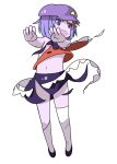  beret blue_eyes blue_hair child dissolving_clothes hat jiangshi midriff miyako_yoshika nakashino_setsu ofuda open_mouth outstretched_arms pale_skin shirt short_hair skirt solo thigh-highs thighhighs touhou wavy_mouth white_legwear wind zombie zombie_pose 