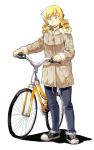  bicycle blonde_hair casual drill_hair hobbang jacket mahou_shoujo_madoka_magica solo tomoe_mami twin_drills twintails yellow_eyes 