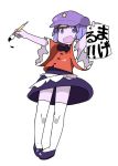  beret blue_eyes blue_hair calligraphy_brush hat jiangshi miyako_yoshika nakashino_setsu ofuda open_mouth outstretched_arms paintbrush pale_skin paper short_hair skirt solo thigh-highs thighhighs touhou translated white_legwear zombie zombie_pose 