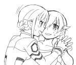  @_@ blush fin_e_ld_si_laffinty hand_holding holding_hands kyouno_madoka lowres monochrome multiple_girls rinne_no_lagrange shigehiro_(artist) sweatdrop tongue yuri 