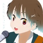  1girl brown_hair close-up k-on! machahiro_(shiitake) microphone open_mouth school_uniform short_hair short_twintails suzuki_jun twintails white_background 