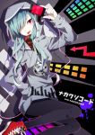  aqua_hair digital_media_player hair_over_one_eye hand_in_pocket hatsune_miku hoodie kagerou_project kido_(kagerou_project) long_hair mekakushi_code_(vocaloid) mekakushi_cord_(vocaloid) merlusa pantyhose red_eyes shoes sneakers solo tongue vocaloid 