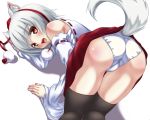  animal_ears ass bare_shoulders bent_over black_legwear detached_sleeves inubashiri_momiji looking_back nekotama_(tsuki) open_clothes panties red_eyes short_hair silver_hair solo tail thigh-highs thighhighs touhou trefoil underwear white_panties wolf_ears wolf_tail 