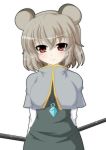  animal_ears breasts capelet dowsing_rod dress grey_hair jewelry masiromu mouse_ears nazrin pendant red_eyes short_hair smile solo touhou 