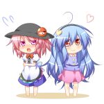  :o ahoge blue_hair blush bow chibi cosplay costume_switch flying_sweatdrops hairband hat headwear_switch heart hinanawi_tenshi hinanawi_tenshi_(cosplay) komeiji_satori komeiji_satori_(cosplay) kousa_(black_tea) long_hair multiple_girls open_mouth pink_eyes pink_hair red_eyes shirt short_hair skirt smile third_eye touhou 