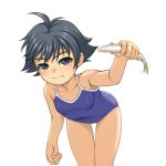  ahoge bent_over black_hair caryo face fish flat_chest lowres makoto one-piece_swimsuit short_hair street_fighter street_fighter_iii street_fighter_iii:_3rd_strike swimsuit 