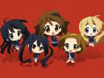  black_eyes black_hair blonde_hair blue_eyes brown_eyes brown_hair chibi derivative_work hahifuhe hirasawa_yui jumping k-on! kotobuki_tsumugi long_hair nakano_azusa pantyhose school_uniform short_hair tainaka_ritsu twintails 