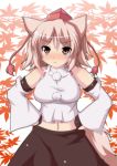  :t animal_ears bare_shoulders blush breasts detached_sleeves grey_hair hands_on_hips hat inubashiri_momiji masiromu midriff navel pout red_eyes short_hair skirt solo tail tears tokin_hat touhou wolf_ears wolf_tail 