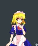  alphes_(style) blonde_hair kaoru_(gensou_yuugen-an) maid maid_headdress mugetsu mugetsu_(touhou) parody short_hair simple_background solo style_parody touhou touhou_(pc-98) yellow_eyes 