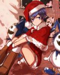  1girl blue_hair boots christmas hakubai jack_frost persona persona_4 santa_costume shin_megami_tensei shirogane_naoto shorts solo 