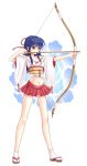  aiming arrow bad_id blue_hair bow_(weapon) clannad japanese_clothes long_hair midriff miniskirt ritomo sagara_misae sandals skirt solo tabi weapon yellow_eyes 