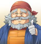  bandana bandanna beard closed_eyes eyes_closed facial_hair glasses grin gundam gundam_age inaho male smile solo thumbs_up vargas_dyson 