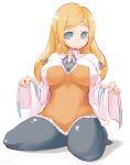  alouette blonde_hair blue_eyes breasts cross dress female kneeling la_pucelle large_breasts long_hair nippon_ichi pantyhose rockman rockman_zero simple_background solo white_background zako_(arvinry) 