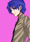 blue_eyes blue_hair fate/stay_night fate_(series) male matou_shinji school_uniform short_hair simple_background solo warakusa wavy_hair 