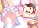  bakemonogatari blush brown_eyes brown_hair camisole frilled_skirt frills hairband layered_skirt looking_at_viewer lying monogatari_(series) nisemonogatari no_panties nopan on_side sengoku_nadeko shiwasu_gatsu shiwasuzuki short_hair smile solo stuffed_animal stuffed_toy teddy_bear thigh-highs thighhighs white_legwear 