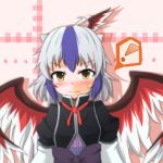 1girl blush brown_eyes face head_wings horns looking_at_viewer multicolored_hair purple_hair solo syachi tokiko_(touhou) touhou two-tone_hair white_hair wings 
