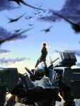  1840 armored_core armored_core:_last_raven bird blonde_hair blurry clouds depth_of_field from_behind mecha sky 