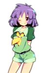  :q androgynous arms_behind_back belt gym_leader highres male nakamura_sandayo pokemon pokemon_(game) pokemon_gsc purple_eyes purple_hair shorts simple_background solo star tongue trap tsukushi_(pokemon) violet_eyes white_background wink 