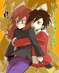 behindhug blush gold_(pokemon) hug redhead silver_(pokemon) 