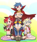  bikini_top boota cape doraemon fujiko_f_fujio_(style) hair_ornament kamina kamina_shades nia_teppelin parody pink_thighhighs ponytail scarf shorts simon style_parody tengen_toppa_gurren_lagann thigh-highs thighhighs ueyama_michirou yoko_littner 