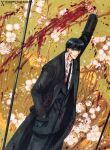  black_eyes black_hair blood clamp formal necktie one-eyed overcoat sakurazukamori_seishirou short_hair suit x_(manga) 