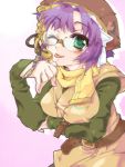  :p ;p chrono_trigger eriku_(aoi_tori) female glasses green_eyes hat headset helmet lucca_ashtear mofuri purple_hair short_hair solo tongue wink 