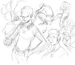  1boy baseball_bat dog_tags hat headset kotteri male monochrome rough signature sketch smile solo team_fortress_2 the_scout white_background 
