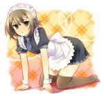  apron bad_id baka_to_test_to_shoukanjuu brown_hair crossdressing dress green_eyes hair_ornament hairclip kinoshita_hideyoshi maid maid_headdress meimone necktie thigh-highs thighhighs trap wrist_cuffs zettai_ryouiki 