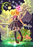  1girl absurdres bat butterfly cloud cross dress highres holly_(artist) lamppost mushroom rumia short_hair smile solo spider star touhou wings 