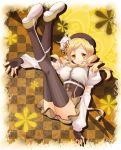  beret blonde_hair boots drill_hair fingerless_gloves gloves hat highres long_hair magical_girl mahou_shoujo_madoka_magica smile solo thigh-highs thighhighs tomoe_mami twin_drills twintails yasutada yellow_eyes zettai_ryouiki 