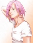  cute female flat_chest girl green_eyes haruno_sakura kunoichi naruto pink_hair shirt short_hair simple_background solo standing young 