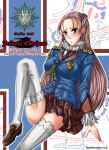  blue_eyes earrings female himeshima long_hair military_uniform miniskirt necktie pink_hair senjou_no_valkyria senjou_no_valkyria_2 sitting skirt solo thigh-highs uniform very_long_hair yuliana_eberhart 