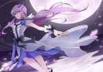  blue_eyes blue_rose cure_moonlight flower heartcatch_precure! long_hair magical_girl moon night night_sky outstretched_arm petals precure purple_hair rose sky solo tsukikage_yuri waxwa wristband 
