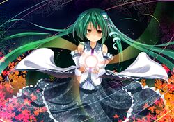  frog green_hair hair_ornament kochiya_sanae long_hair masa_(miyabitei) snake touhou 