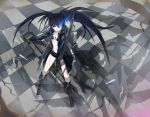  bikini_top black_hair black_rock_shooter black_rock_shooter_(character) blue_eyes boots chain chains coat glowing glowing_eyes midriff navel shorts solo sword twintails weapon 