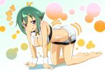  :p :q all_fours aquarion_(series) aquarion_evol ass_shake barefoot blush breasts cleavage cleavage_cutout feet green_hair hiro_23_kura large_breasts midriff purple_eyes short_hair solo tongue violet_eyes zessica_wong 