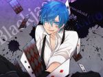  bite blue_eyes blue_hair cards gloves kaito short_hair vocaloid 