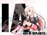  bare_shoulders blue_eyes boots character_name highres ia_(vocaloid) long_hair nanae off_shoulder pink_hair single_thighhigh sitting skirt solo thigh-highs thigh_strap thighhighs vocaloid zoom_layer 