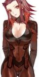  arms_behind_back bad_id bikesuit blue_eyes bodysuit breasts choker cleavage forehead head_tilt huge_breasts izayoi_aki large_breasts latex looking_at_viewer navel popompon red_eyes red_hair redhead skin_tight skintight solo yu-gi-oh! yugioh_5d's yuu-gi-ou yuu-gi-ou_5d&#039;s yuu-gi-ou_5d's zipper 