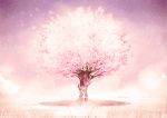  arisaka_ako cherry_blossoms dress grass landscape lens_flare long_hair original petals pink scenery solo standing sundress tree white_dress white_hair wind 