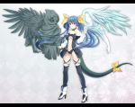  2girls asymmetrical_wings bare_shoulders black_legwear blue_hair boots bow breasts chiroku choker dizzy guilty_gear hair_bow letterboxed long_hair multiple_girls navel necro red_eyes ribbon standing tail tail_ribbon thigh-highs thighhighs twintails under_boob underboob undine wings 