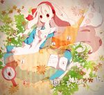  book dress hair_ribbon hairband long_hair looking_at_viewer mary_(kagerou_project) mirror pink_hair red_eyes ribbon rinndouk smile solo souzou_forest_(vocaloid) very_long_hair vocaloid 