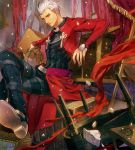  ame_(conronca) archer boots chair chest_of_drawers crossed_legs curtains debris fate/stay_night fate_(series) legs_crossed male red_eyes shelf short_hair sitting solo white_hair 