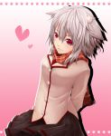  alternate_costume animal_ears arms_behind_back contemporary hair_ornament icf inubashiri_momiji mazuka_kei no_hat no_headwear red_eyes scarf short_hair silver_hair simple_background solo tail touhou wolf_ears wolf_tail 