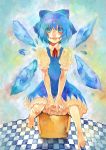  blue_eyes blue_hair bow cirno cord_izumi ice ice_wings sitting touhou wings 
